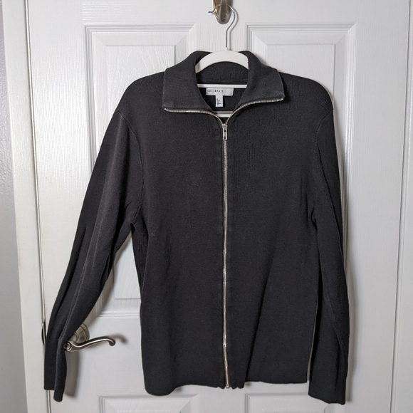 EUC Calibrate Men's Full Zip Ribbed Classic‎ Black Cotton/Modal Jacket Size M - Picture 1 of 5